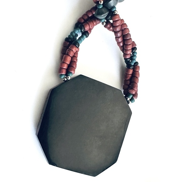 Exotic Peacock Pendant with Layered Wood Beads Necklace - Picture 4 of 8